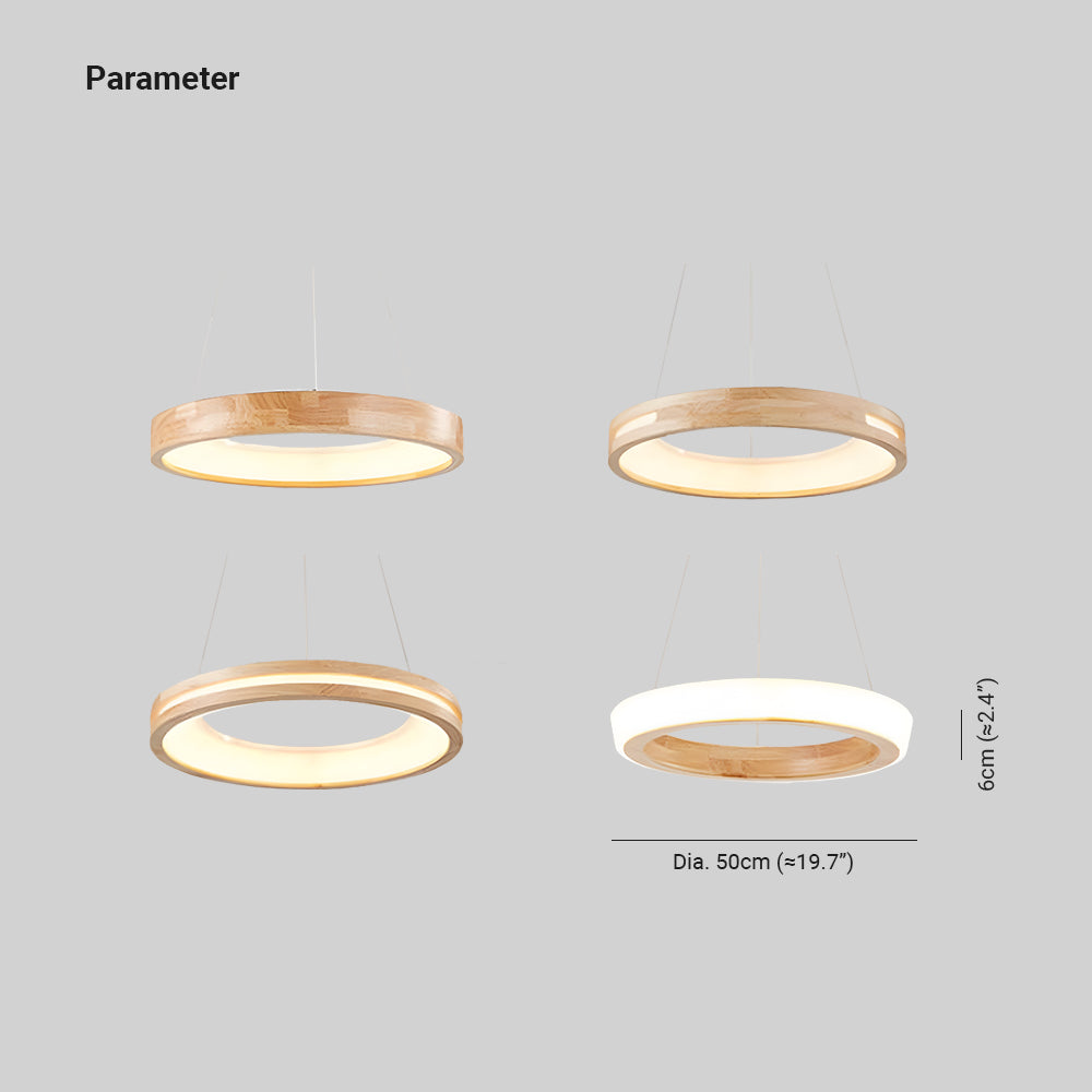 Ozawa Natural Anillo Acrílico LED Lámpara Colgante Madera